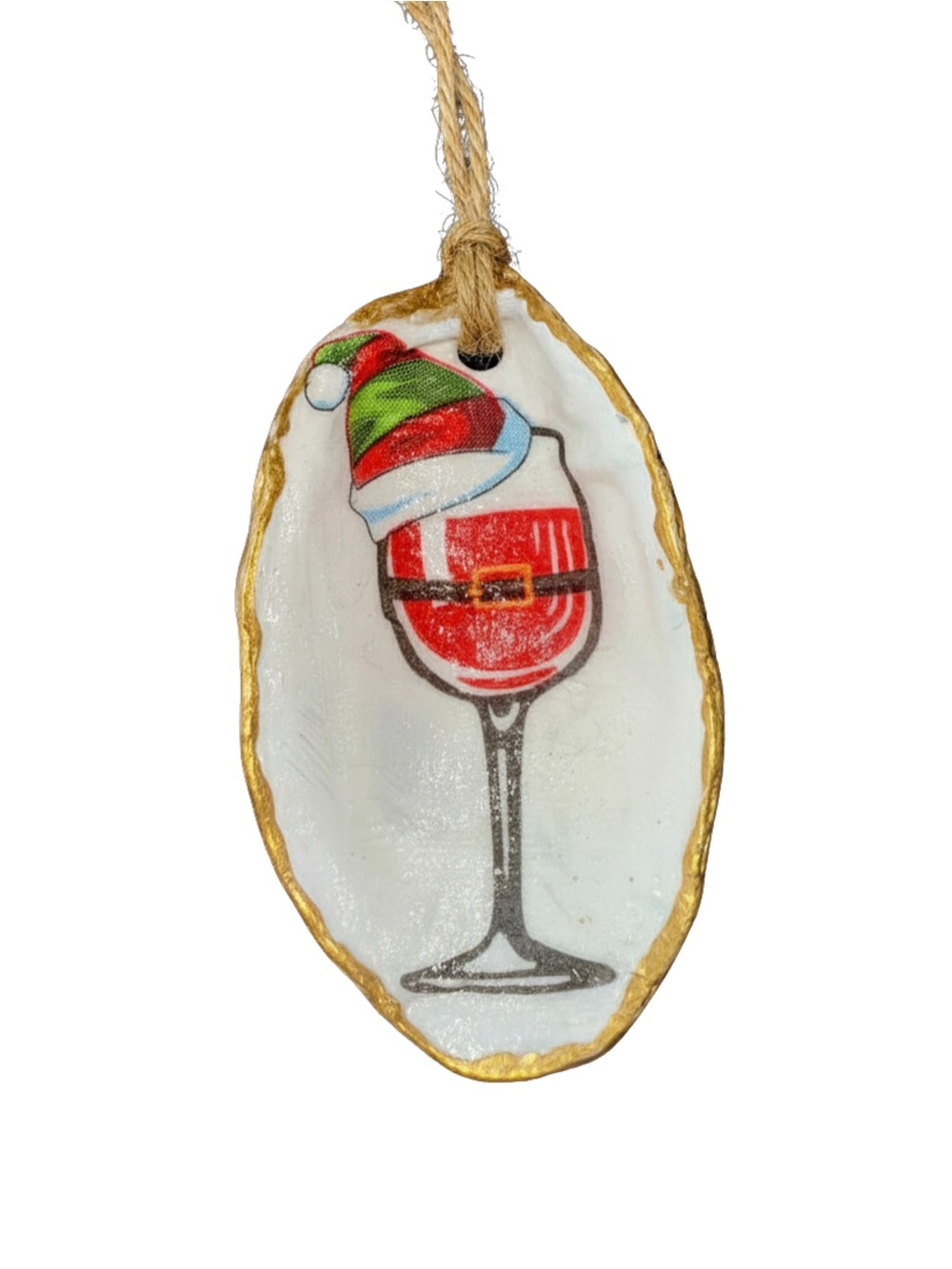 Red Santa Wine Glass Holiday Ornament with Gold Trim